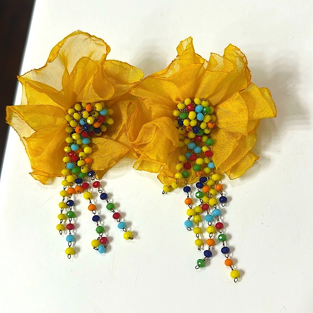 Yellow Flower Multi-Colored Beaded Earrings